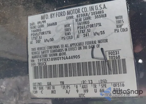 2001 Ford F-150 King Ranch Edition/Lariat/Xlt из США, поврежденный, VIN 1FTRW08L91KE74815